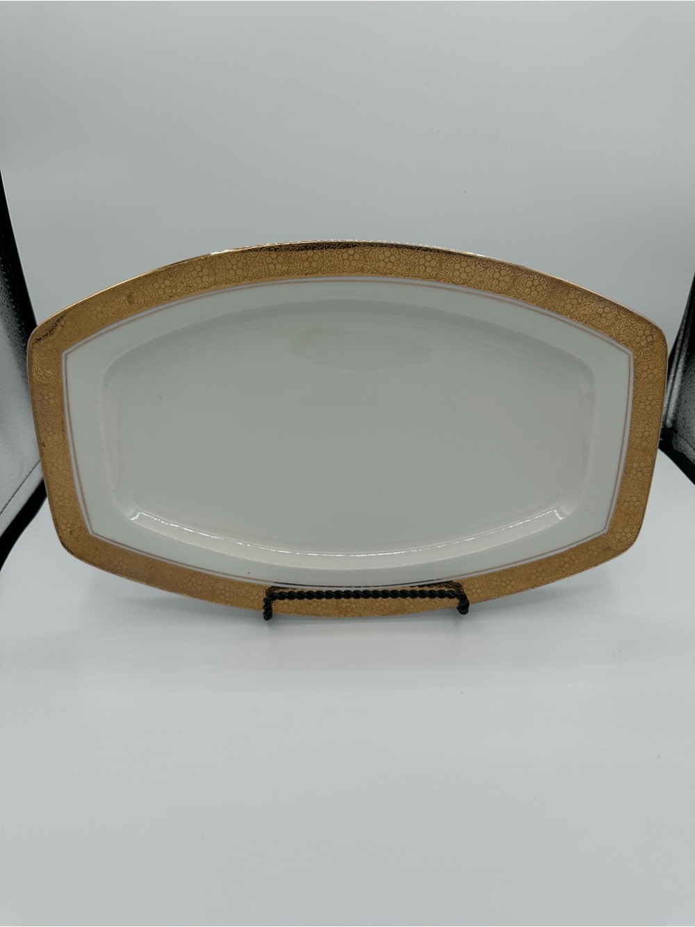 Vintage Heinrich & Co Bavarian Gold-Trim Porcelain Octagonal Oval Platter